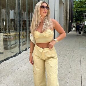 Zara Linen Blend Cropped Bustier Top